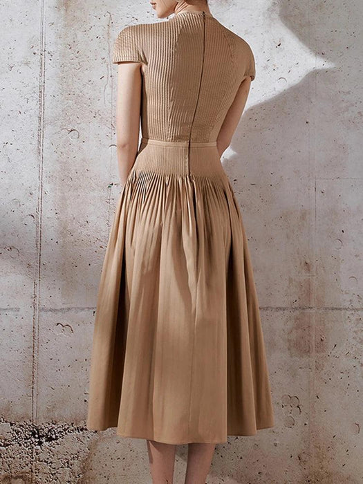 V-neck Bowknot High-Waisted Pleated A-line Evening Dress for Women