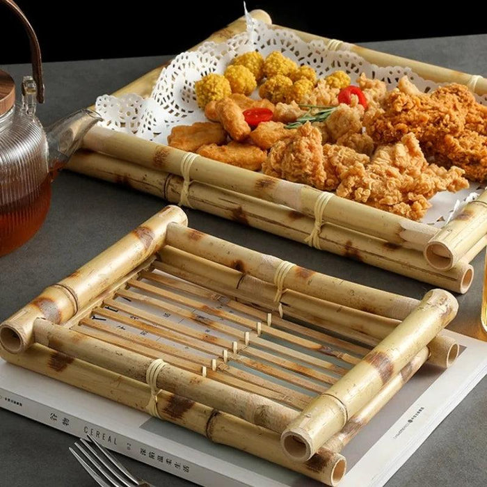 Southeast Asian Handcrafted Bamboo Dessert Plate - Eco-Friendly Serving Tray for Snacks and Hot Pot