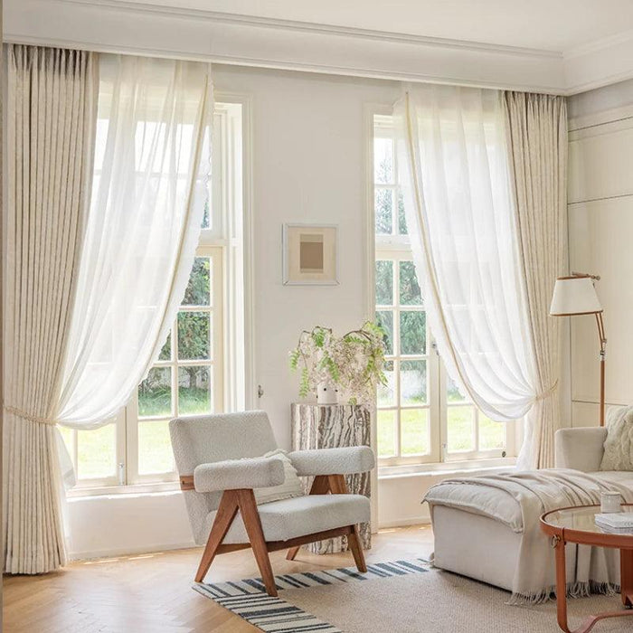 Elegant French Cream Apricot Chenille Blackout Drapes for Timeless Home Elegance