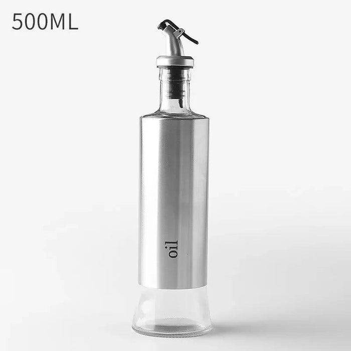 Elegant Oil and Vinegar Dispenser: Stainless Steel and Glass Culinary Essential