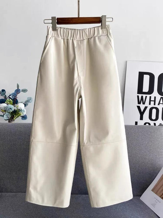 Sheepskin Leather Wide-Leg Trousers - Elegantly Casual