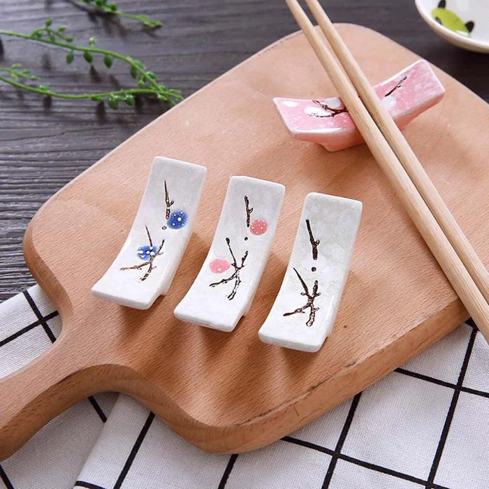 Elegant Japanese Plum Blossom Ceramic Chopstick Rest for Stylish Dining