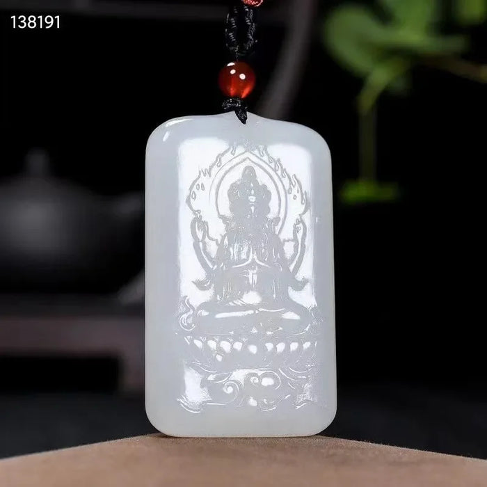 Natural 100% Real White Hetian Jade Carve Guanyin Pendant