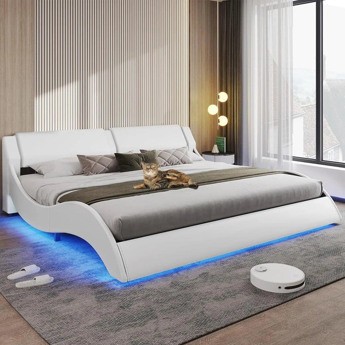 Modern LED-Illuminated Upholstered Bed Frame with Customizable Color Options