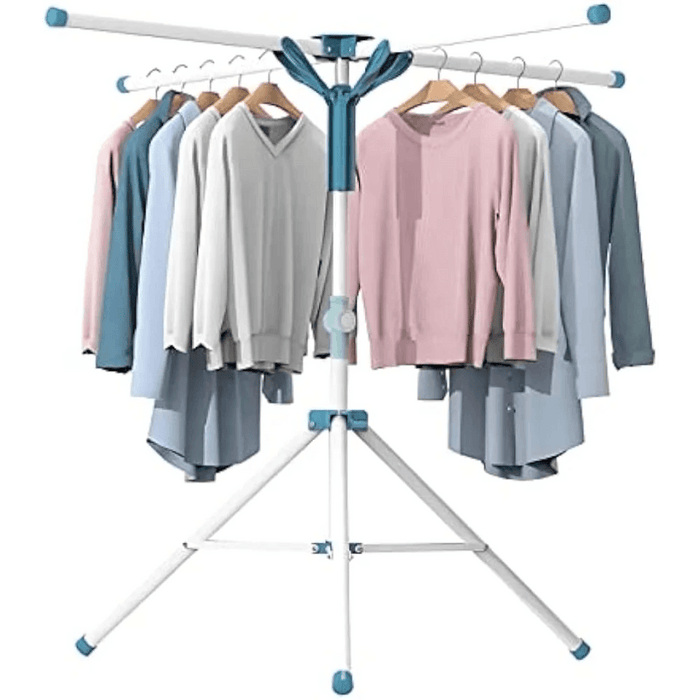 Adjustable Height Portable Tripod Clothes Drying Rack with Windproof Clips