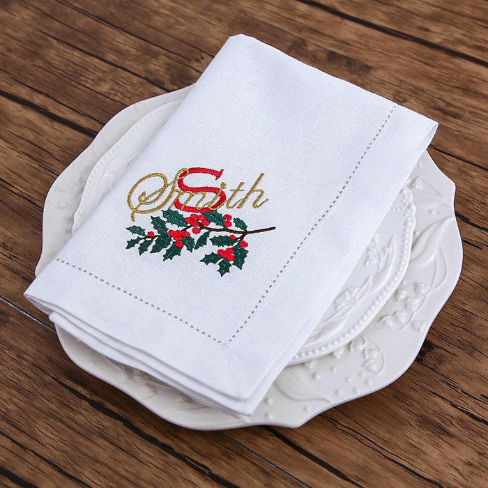 Custom Embroidered Festive Monogram Christmas Table Linen Collection