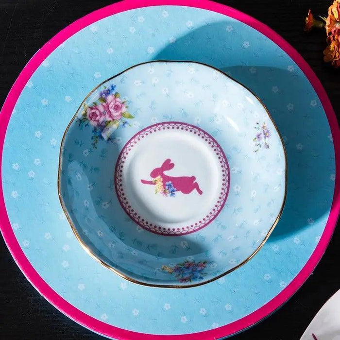 Charming Rabbit Elegance: European Royal Bone China Tea Set