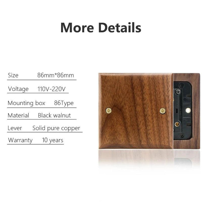 Sleek Black Walnut Electrical Panel with USB Ports, Adjustable LED Ambiance, and Contemporary Toggle Features