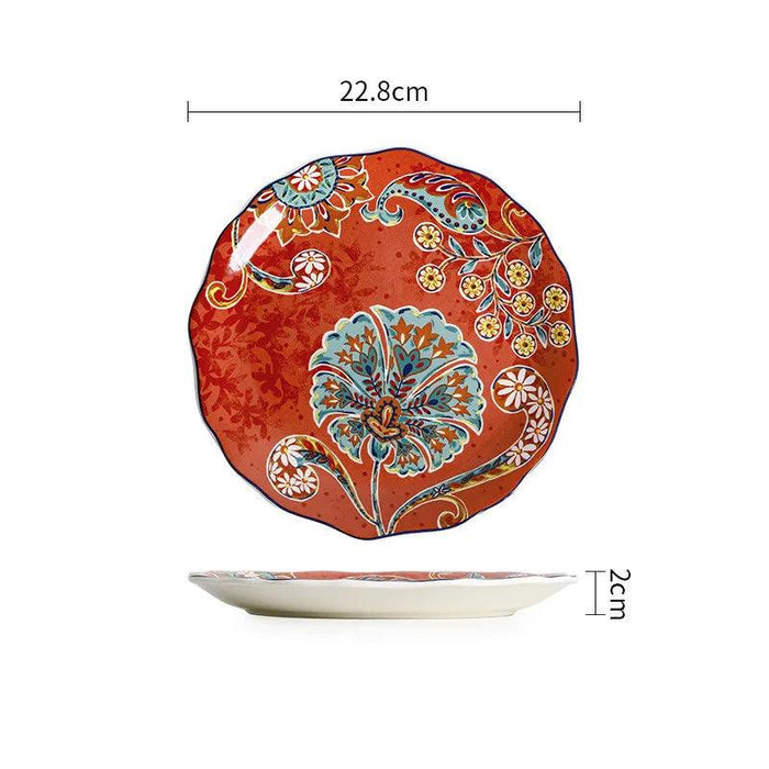 Vibrant Underglaze Ceramic Dinner Plates for Steak, Pasta, and Salad - Stylish Dishware for Your Kitchen