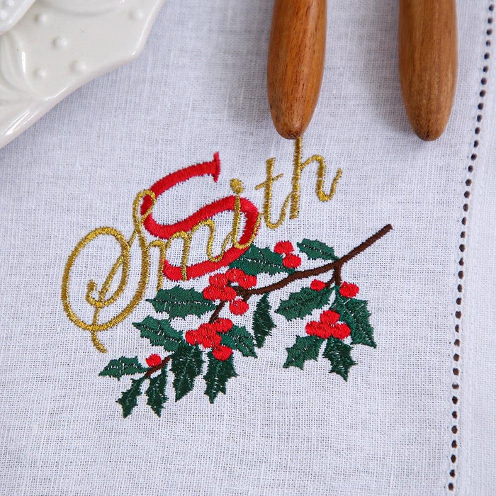 Custom Embroidered Festive Monogram Christmas Table Linen Collection