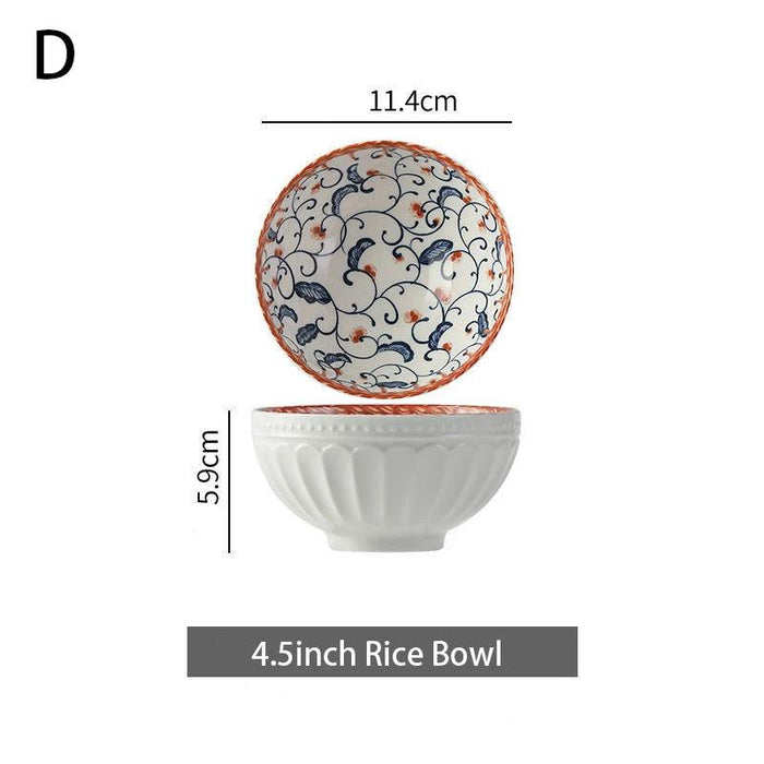 4.5-Inch Japanese High-Legged Ceramic Bowl with Embossed Floral Design