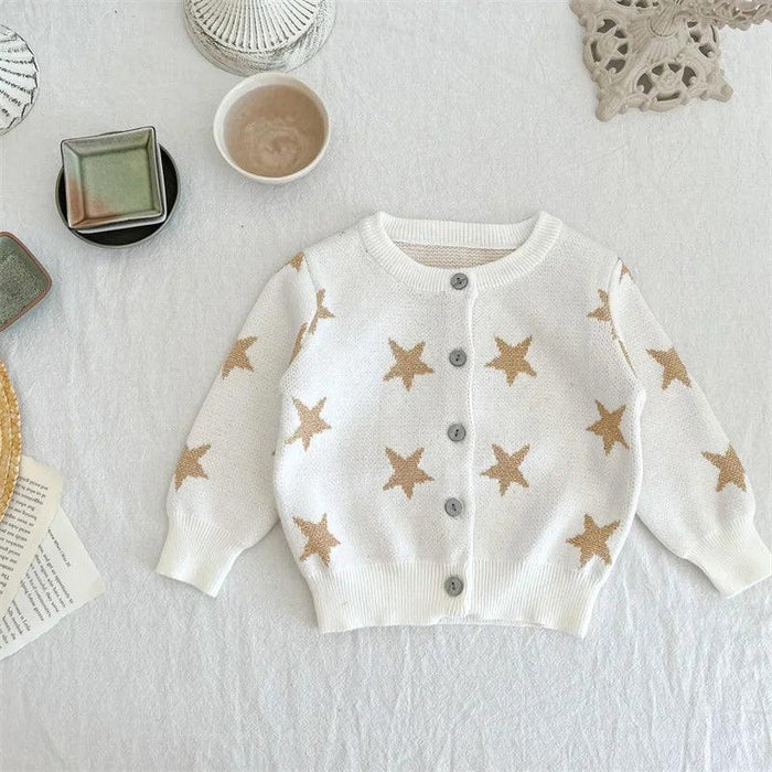 Cozy Star Print Knitted Cardigan for Kids - Autumn Sweater for Boys and Girls