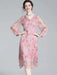 Chic V-Neck Puff Sleeve Mulberry Silk Dress with French Floral Print