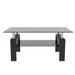 Modern Elegance Black Glass Coffee Table with Metal Framework and Additional Storage