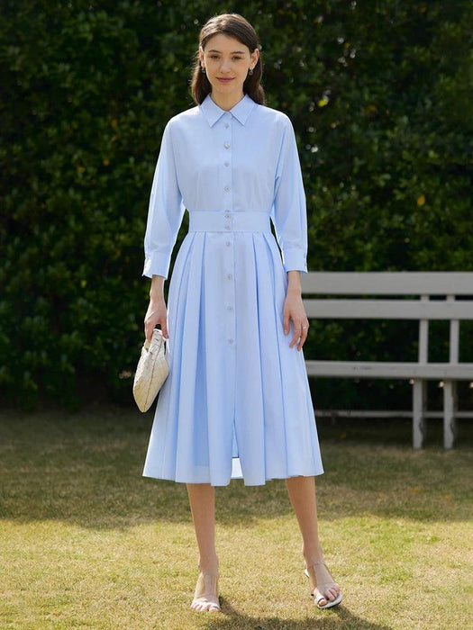 Elegant White Pleated Shirt Dress with Belt for Women - Spring Collection