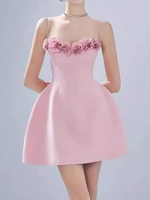 Chic 3D Floral A-line Mini Dress for Women's Summer Evening Events - 2024 Collection