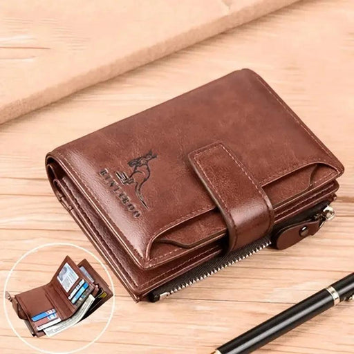 RFID Safe Men's PU Leather Zipper Coin Wallet with Multiple Compartments