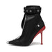 Red Pointed High Heel Ankle Boots with Zipper and Stylish Metal Details