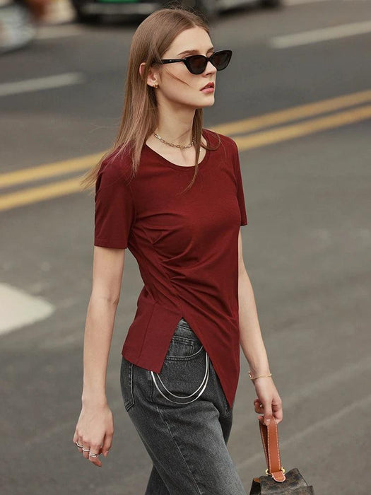 Chic Asymmetric Short Sleeve Tee - Women's Minimalist Top for Spring/Summer