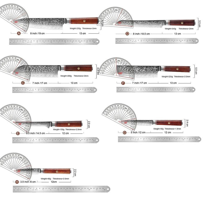 Luxurious 7-Piece Damascus Steel Knife Set with Artisan Rosewood Handles