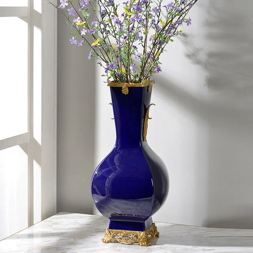 Ceramic with copper cast copper vase flower ware hotel villa soft decoration artwork flower arrangement