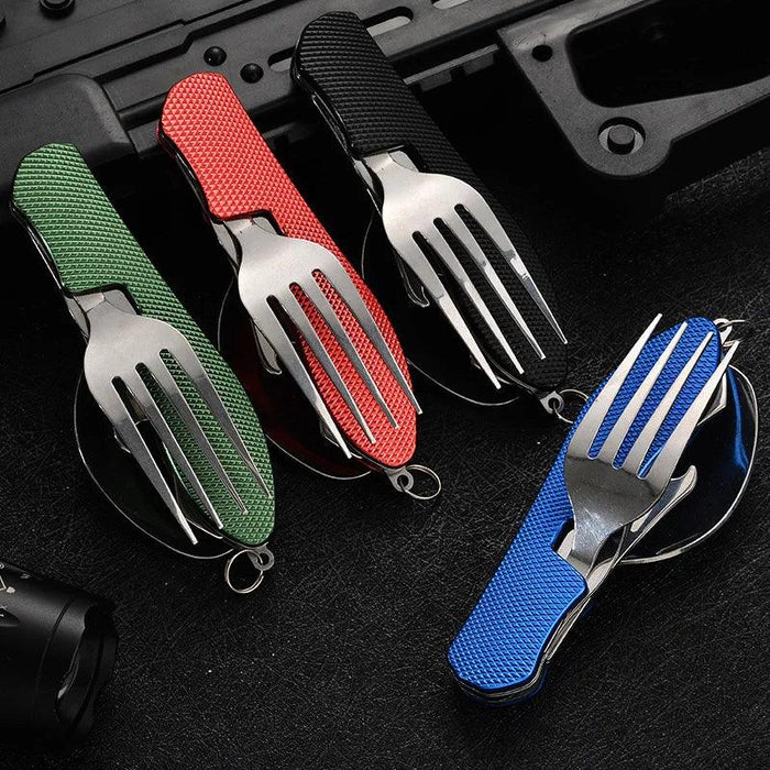 Multi-Functional Outdoor Dining Utensil Set: Fork, Spoon, Knife & Bottle Opener for Campers and Hikers