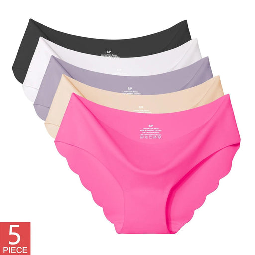 5-Pack Women's Seamless Ice Silk Briefs - Comfortable 2XL Solid Color Underwear with Wave Design