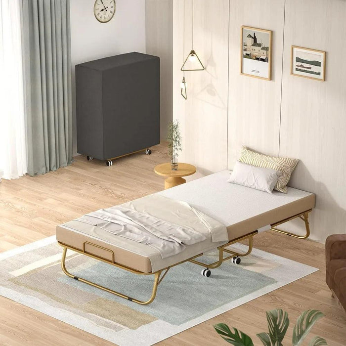 Gold Portable Memory Foam Guest Bed - Foldable Rollaway Bed for Adults