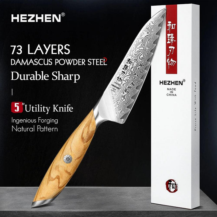Luxury 73-Layer Damascus Steel Chef's Knife Set with Olive Wood Handles - Ideal for Gifting