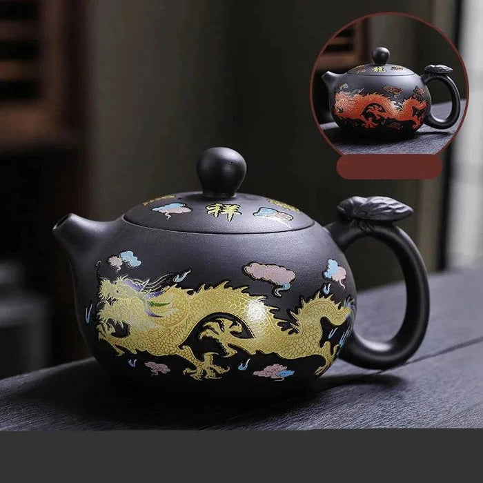 170ml Handcrafted Color-Changing Purple Clay Teapot with Dragon and Phoenix Design