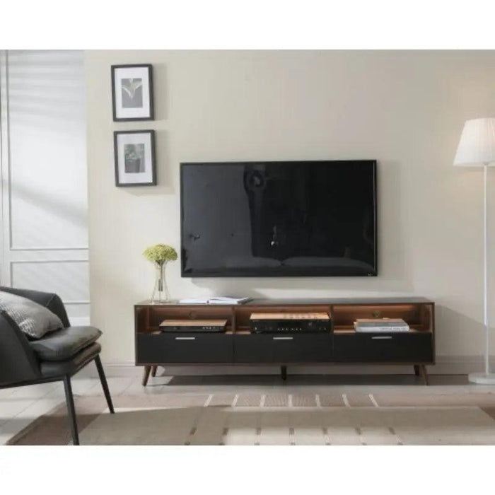 Walnut Modern Media Console - Sleek Entertainment Center with Ample Storage for Home and Office