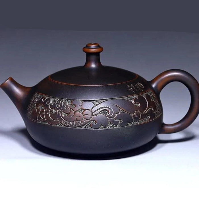 Elegant Handcrafted Purple Clay Teapot Set with Dragon and Phoenix Design - Perfect for Tea Lovers