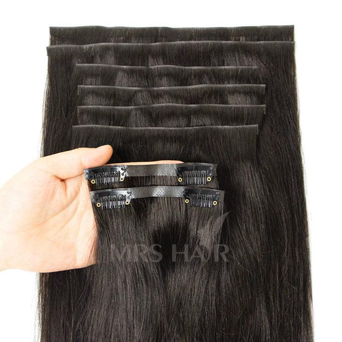 Invisible Seamless Clip-In Human Hair Extensions - 8 Piece Set, 100G/120G, 12-22 Inch Lengths