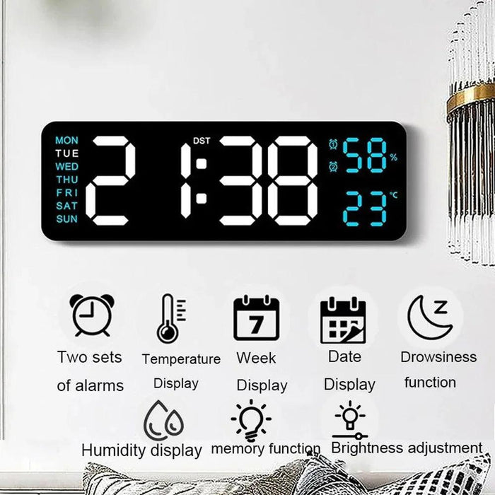 Sleek Digital LED Alarm Clock with Weather Display - Adjustable Brightness, Dual Alarms, and Wall-Mountable Design