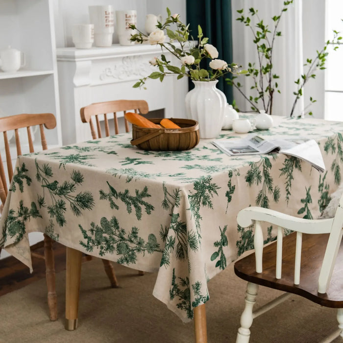 Elegant Pine Cone Pattern Cotton Linen Tablecloth for Dining and Kitchen