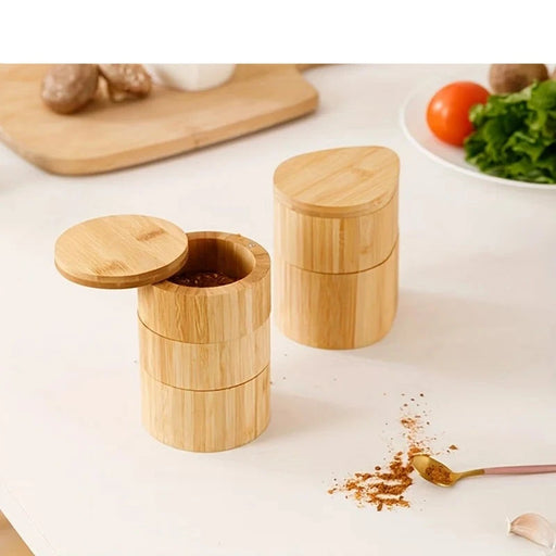 Bamboo Spice Storage Box with Spoon - Eco-Friendly Seasoning Organizer