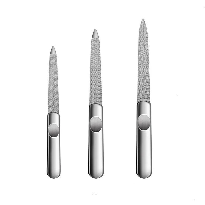 Professional Stainless Steel Nail File Set - 3 Sizes for Smooth & Shiny Nails - Complete Nail Care Kit
