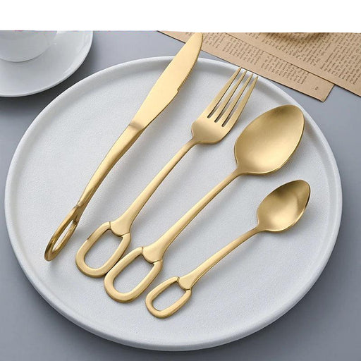 Elegant 5-Piece Stainless Steel Cutlery Set with Stylish Hanging Handles for a Luxurious Dining Experience