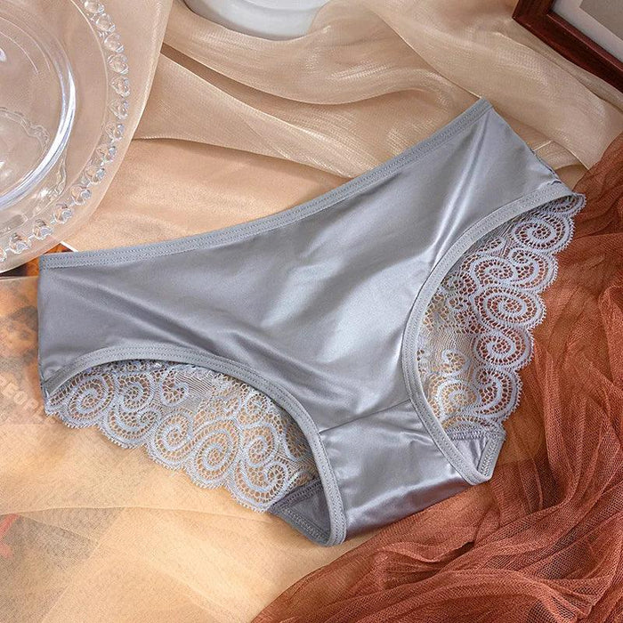 Luxe Satin Lace Hollow Out Sexy Panties for Women - Low Waist Intimates in Solid Colors