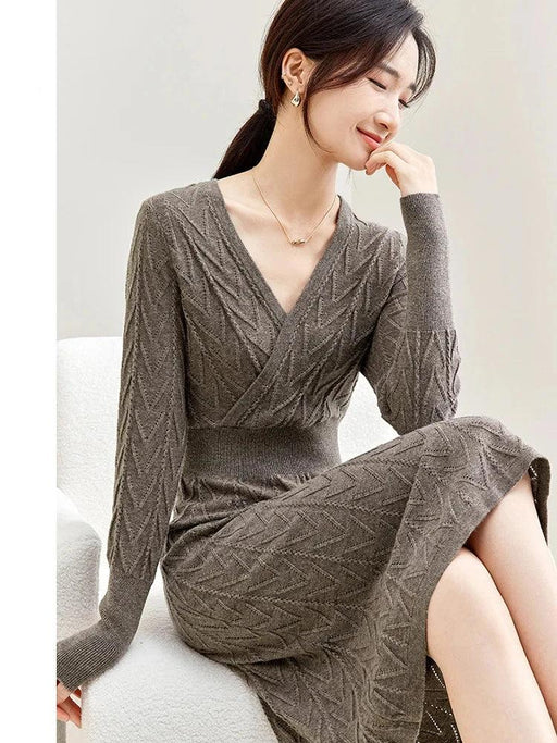 Chic Vintage Knitted Long Sleeve Dress for Women