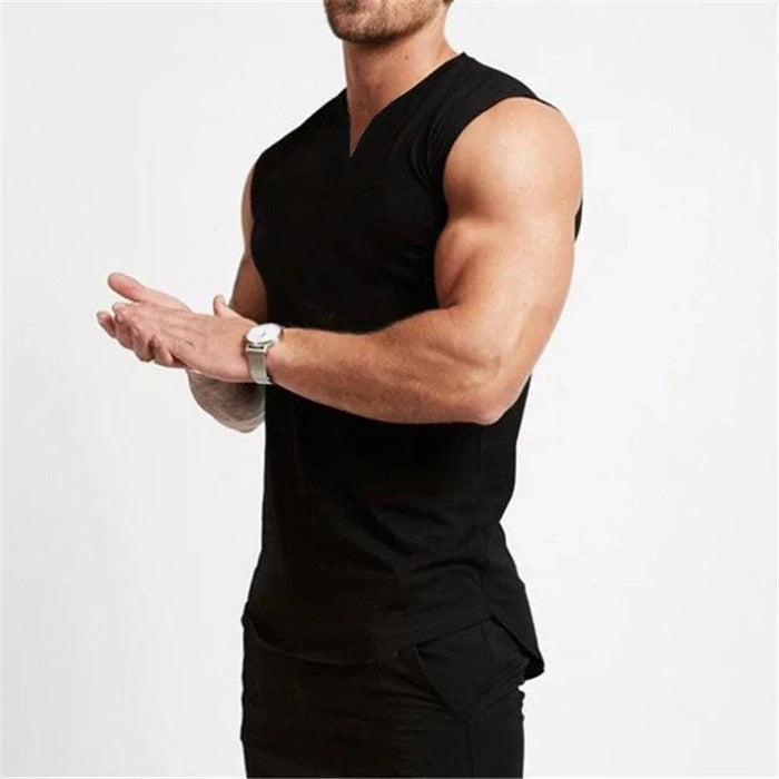 Men's V Neck Cotton Muscle Tank Top - Sleeveless Gym Wear for Bodybuilding and Fitness