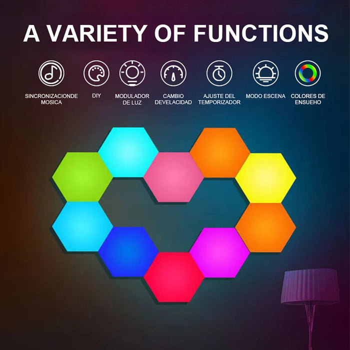 Hexagon RGB Ambient Light Display Kit with Bluetooth Music Sync and Customizable Designs - Ideal for Gaming and Home Decor