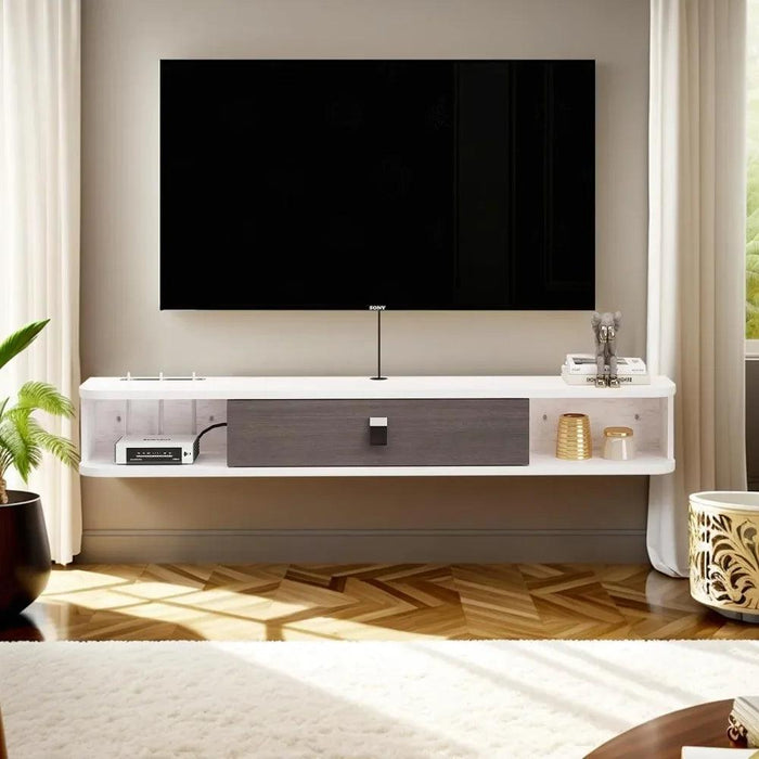 Contemporary Wall-Mounted TV Shelf with Generous Storage - Stylish Floating Console for Modern Interiors