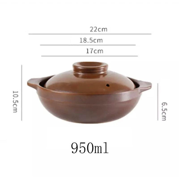 Artisan Earthenware Casserole Pot with Ergonomic Handle - Choose Between 650ml & 900ml for Rice, Noodles, Porridge, and Soups