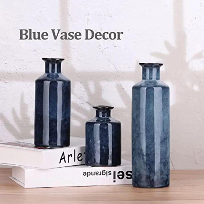 Elegant Blue Ceramic Vases Trio for Stylish Home Enhancement