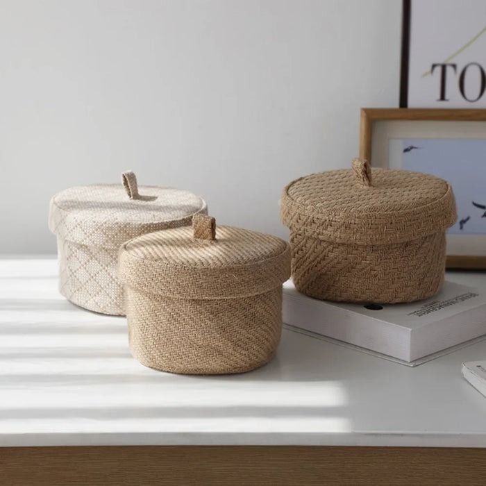 Stylish Round Jute Basket with Lid - Contemporary Organizing Solution