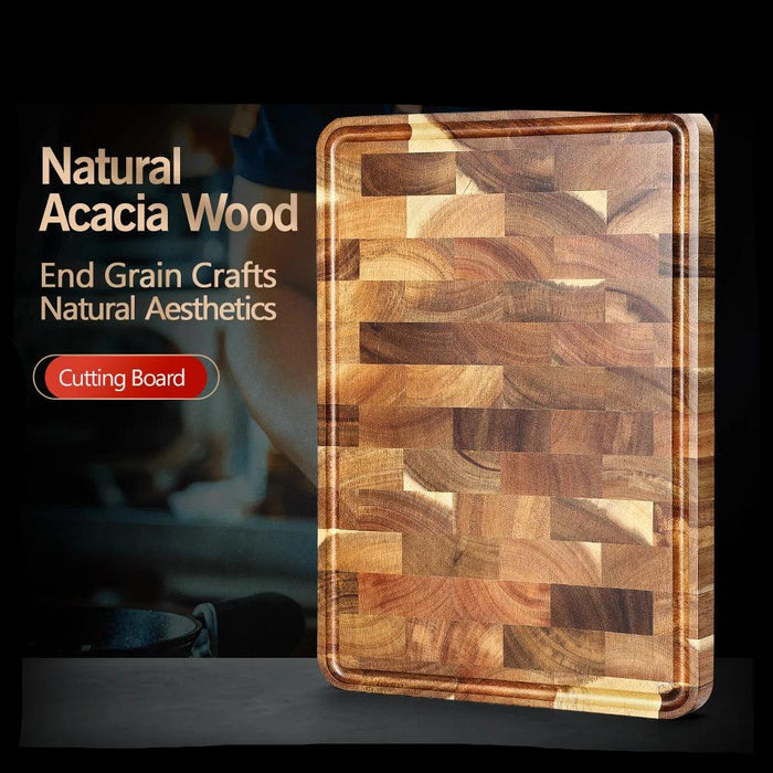 Acacia Wood Non-Slip End Grain Cutting Board - Durable Chopping Block for All Kitchen Needs