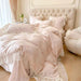 Luxurious Korean Style Lace Embroidered Lyocell Bedding Set - Pink and White