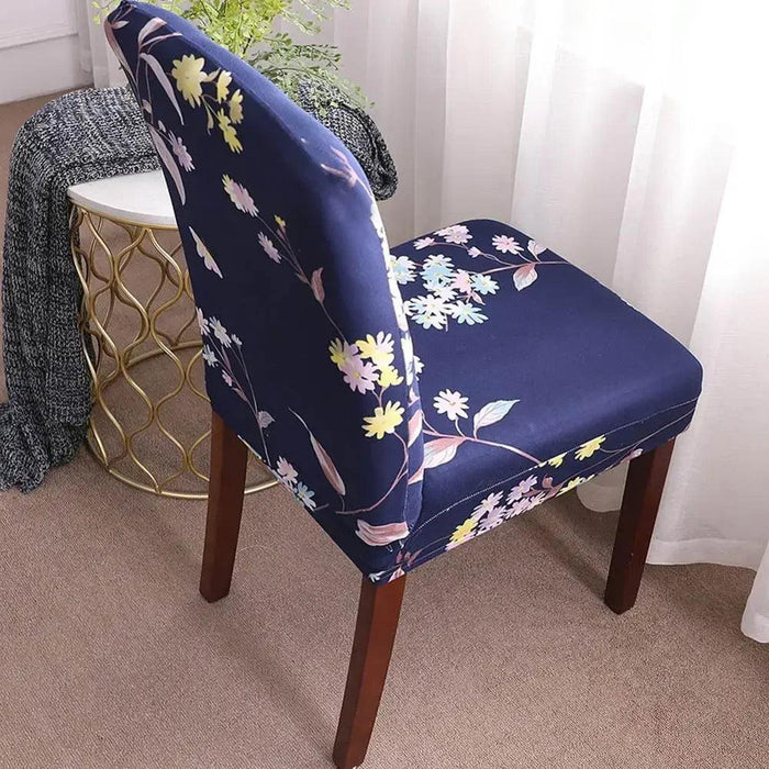 Chic Dark Blue Floral Slipcover for Nordic-Inspired Chairs