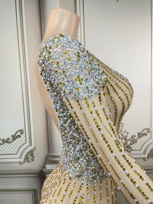 Glamorous Golden Diamond Tassel Evening Gown for Unforgettable Nights in Dubai and Saudi Arabia